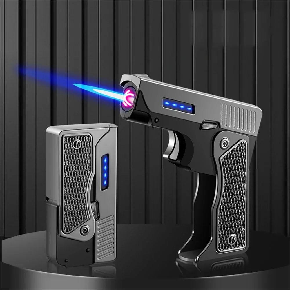 2 In 1 Jet Flame Lighter Windproof Creative Foldable Gun Plasma